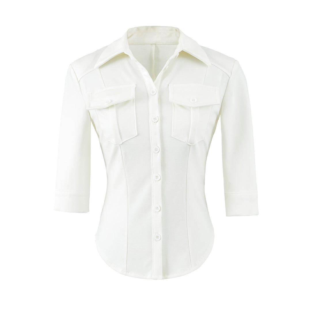 Women's fitted shirt blouse with chest pockets and fitted darts Amarae