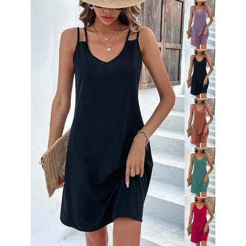 Ladies Leisure Mini Dress with Adjustable Straps V Neck Amarae