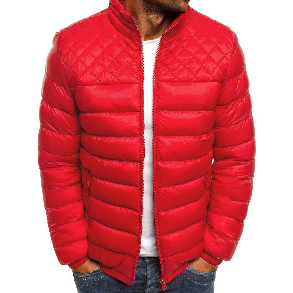 Men's winter quilted jacket with high collar and side zip pockets Lune London