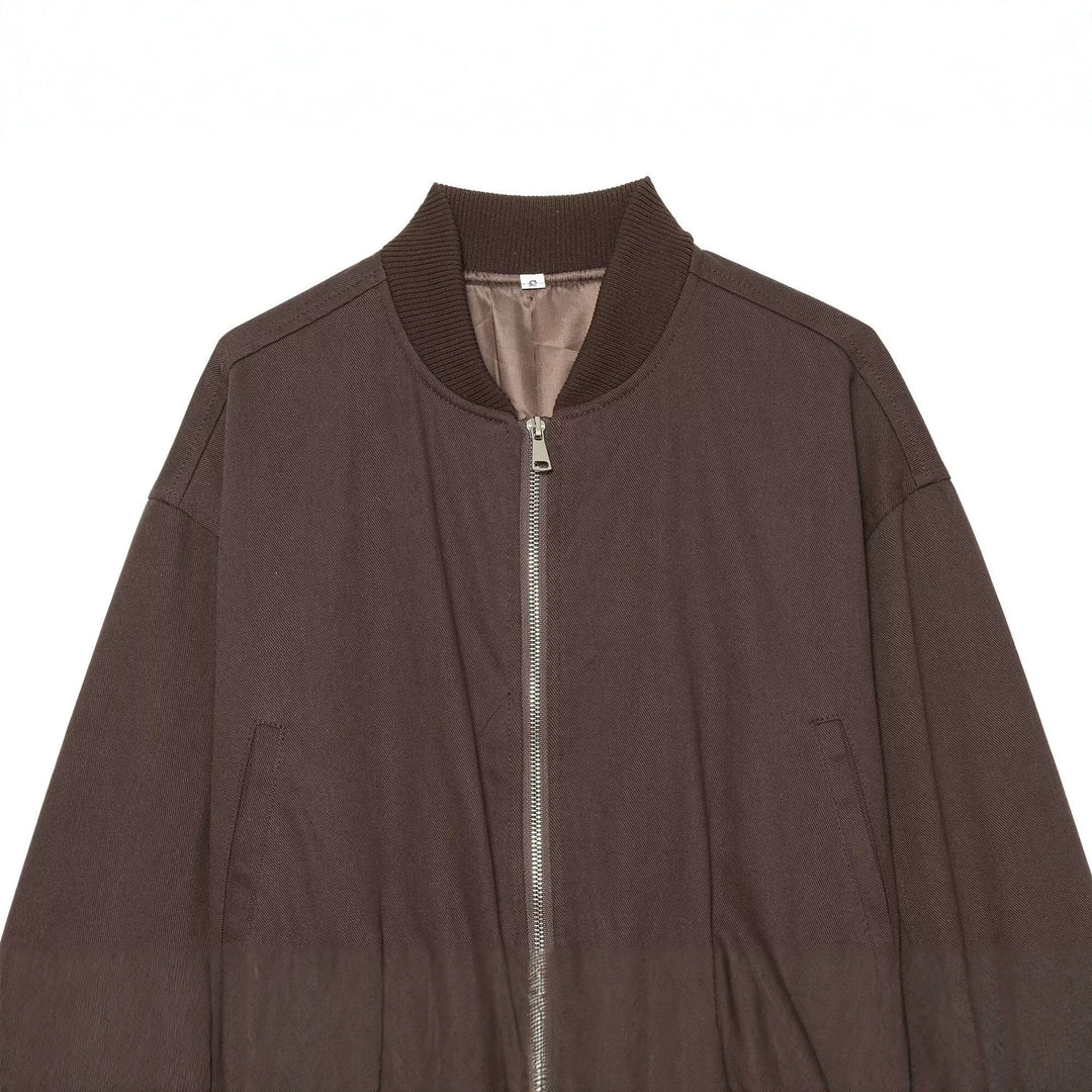 Women's Cropped Bomber Jacket with Wide Ribbed Cuff and Continuous Zipper Amarae
