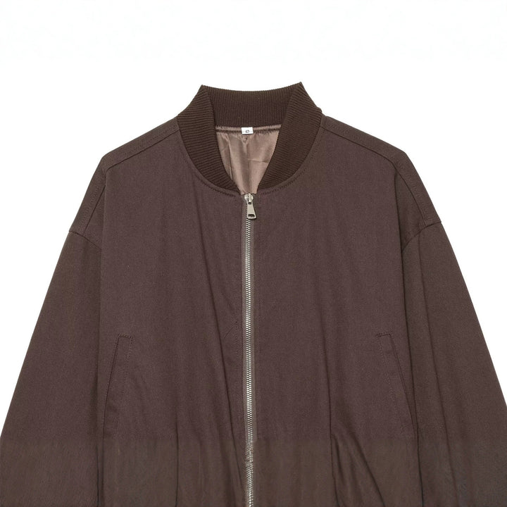 Women's Cropped Bomber Jacket with Wide Ribbed Cuff and Continuous Zipper Amarae