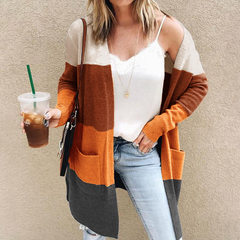 Womens knit jacket with color block design and practical pockets Lune London