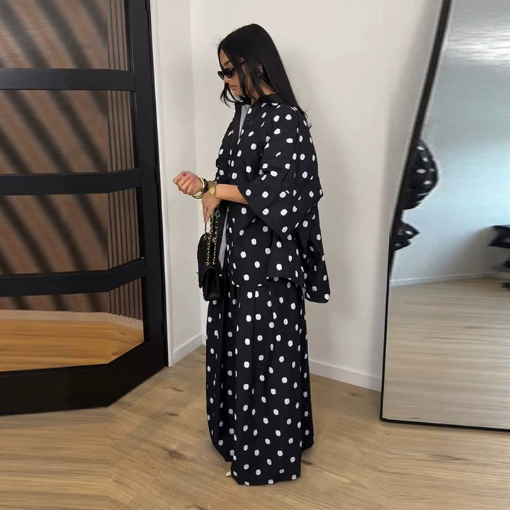 Women's Two-Piece Oversized Blouse and Palazzo Pants Set with Polka Dot Pattern Amarae