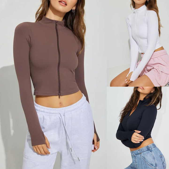 Women Short Sports Top with Long Sleeves and High Collar Lune London