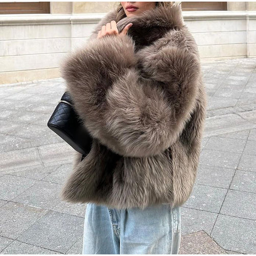 Ladies Faux Fur Jacket with Voluminous Collar Amarae