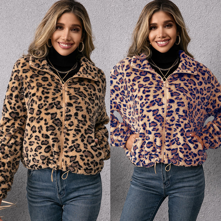 Fleece jacket for women with leopard print and side pockets Lune London