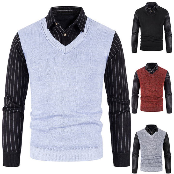 Men's knit sweater with V-neck and contrasting sleeves Lune London