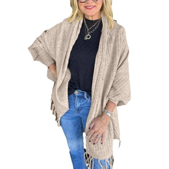 Ladies versatile poncho with fringes Lune London