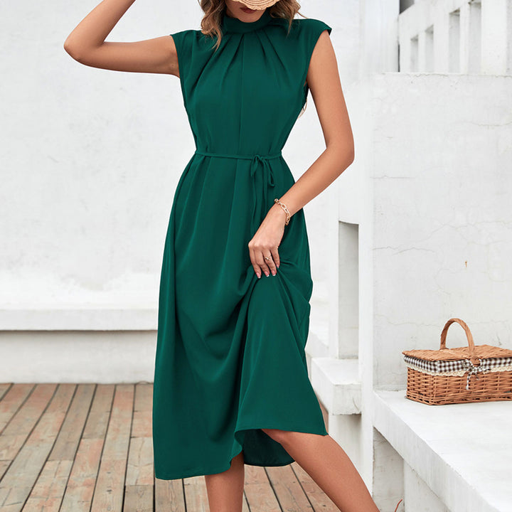 Ladies Elegant Midi Dress with Tied Belt and Classic Collar Lune London
