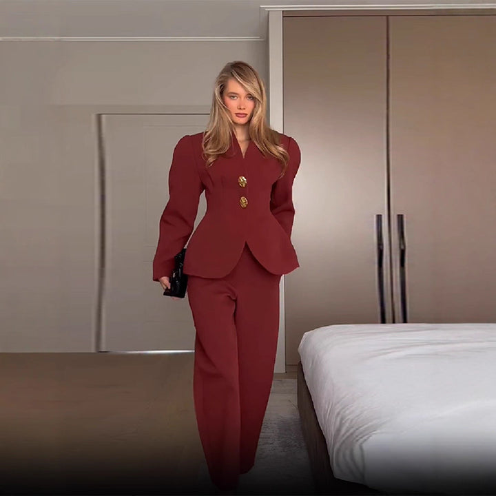 Ensemble Blazer et Pantalon Élegant pour Femmes avec Boutons en Or Chic & Stil