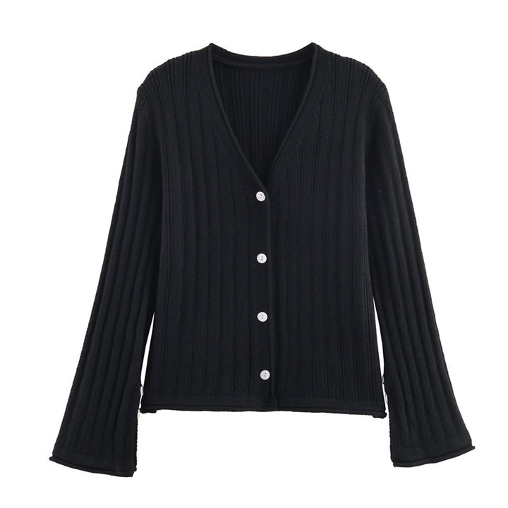 Ribbed knit jacket for women with V-neck and button closure Lune London