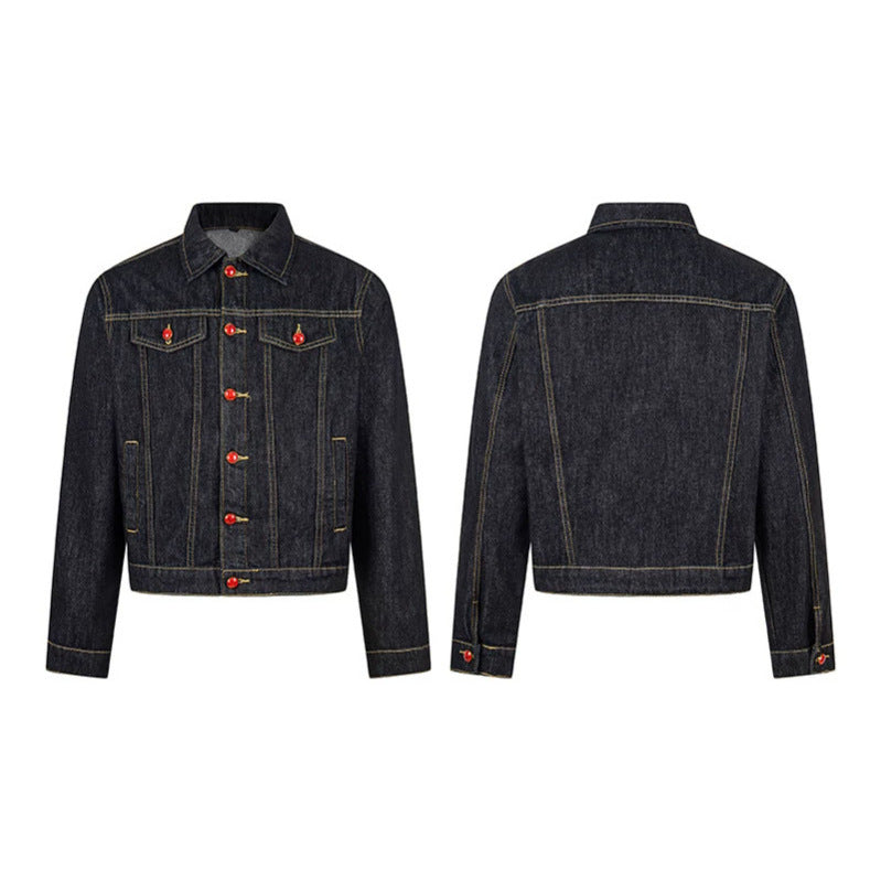 Women short-cut denim jacket in trucker style with decorative buttons Amarae
