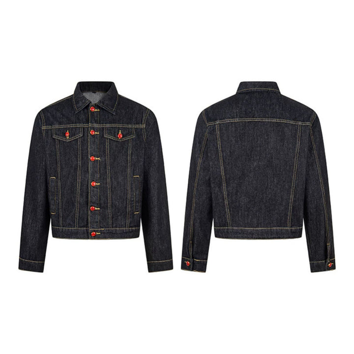 Women short-cut denim jacket in trucker style with decorative buttons Amarae