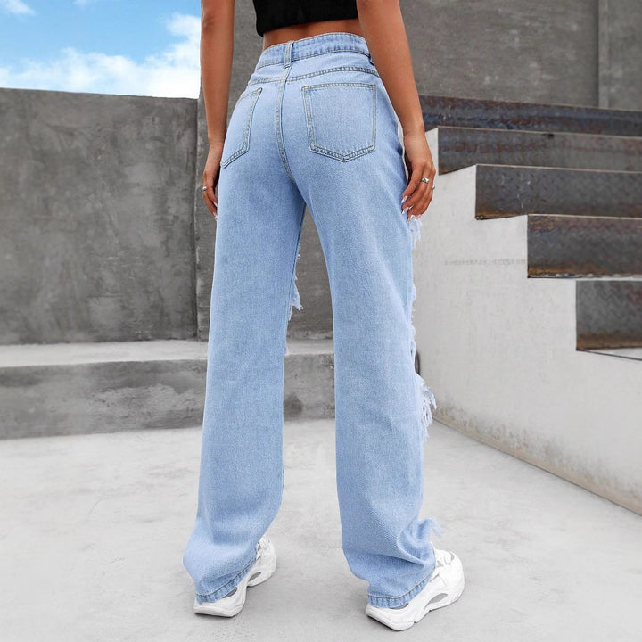Women Stark ripped Wide-Leg Denim Jeans with fringe details Amarae