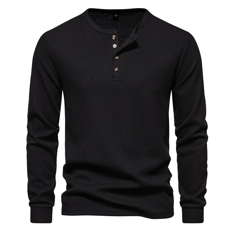 Men's Long Sleeve Henley Shirt with Textured Surface Pattern and Practical Button Details Amarae