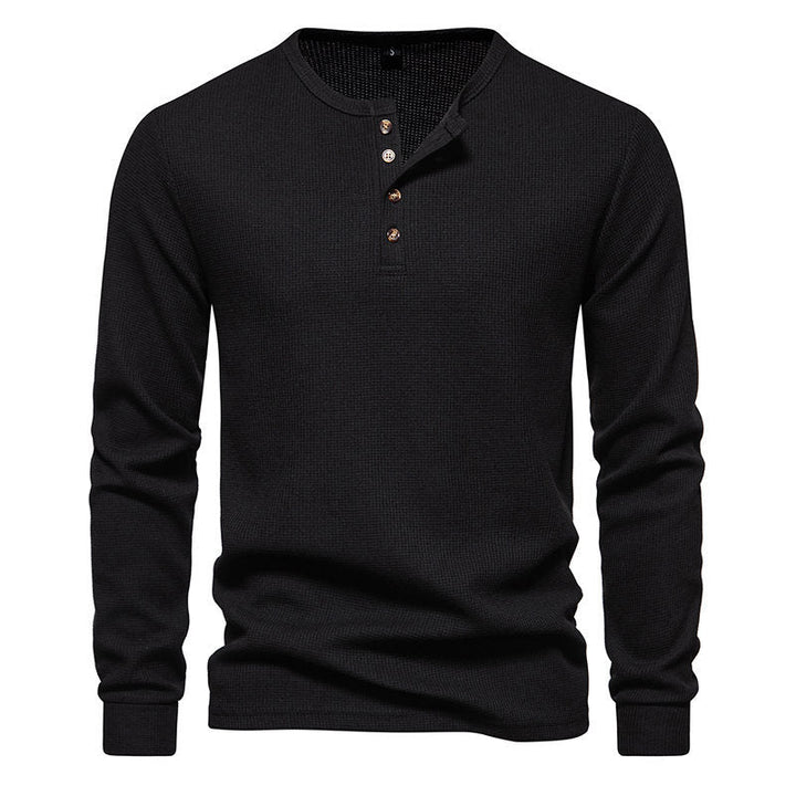 Men's Long Sleeve Henley Shirt with Textured Surface Pattern and Practical Button Details Amarae