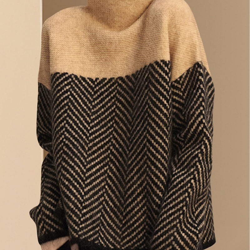 Pull élégant pour femmes avec motif zigzag et col haut Chic & Stil