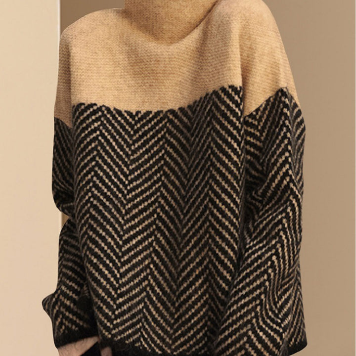 Pull élégant pour femmes avec motif zigzag et col haut Chic & Stil
