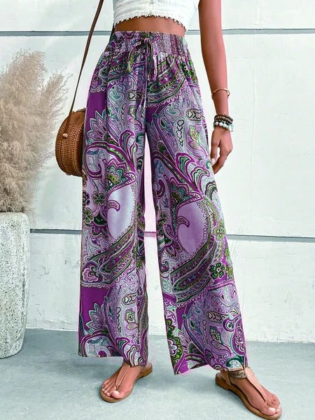 Wide-leg pants for women with paisley print Lune London