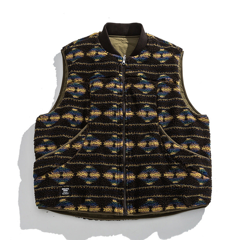 Unisex Reversible Quilted Vest with Jacquard Fleece and Patch Pockets Amarae