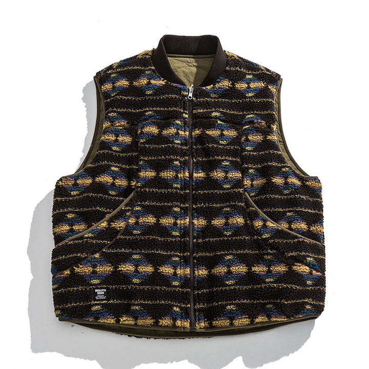 Unisex Reversible Quilted Vest with Jacquard Fleece and Patch Pockets Amarae