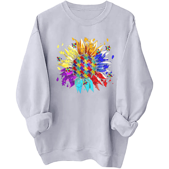 Sweatshirt pour femmes avec un design créatif de fleur de puzzle et une coupe confortable Chic & Stil