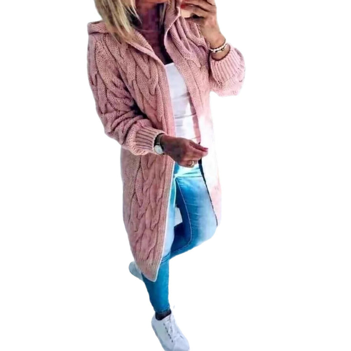 Ladies Chunky Knit Cardigan with Hood and Chic 3D Pattern