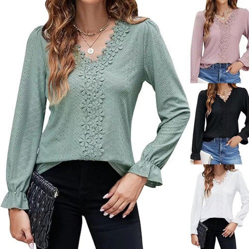 Ladies elegant blouse with floral design and V-neck Amarae