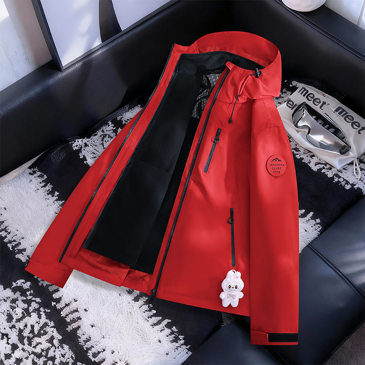 Women Lightweight Waterproof Hooded Jacket with Teddy Charm and Concealed Zipper Pockets Amarae