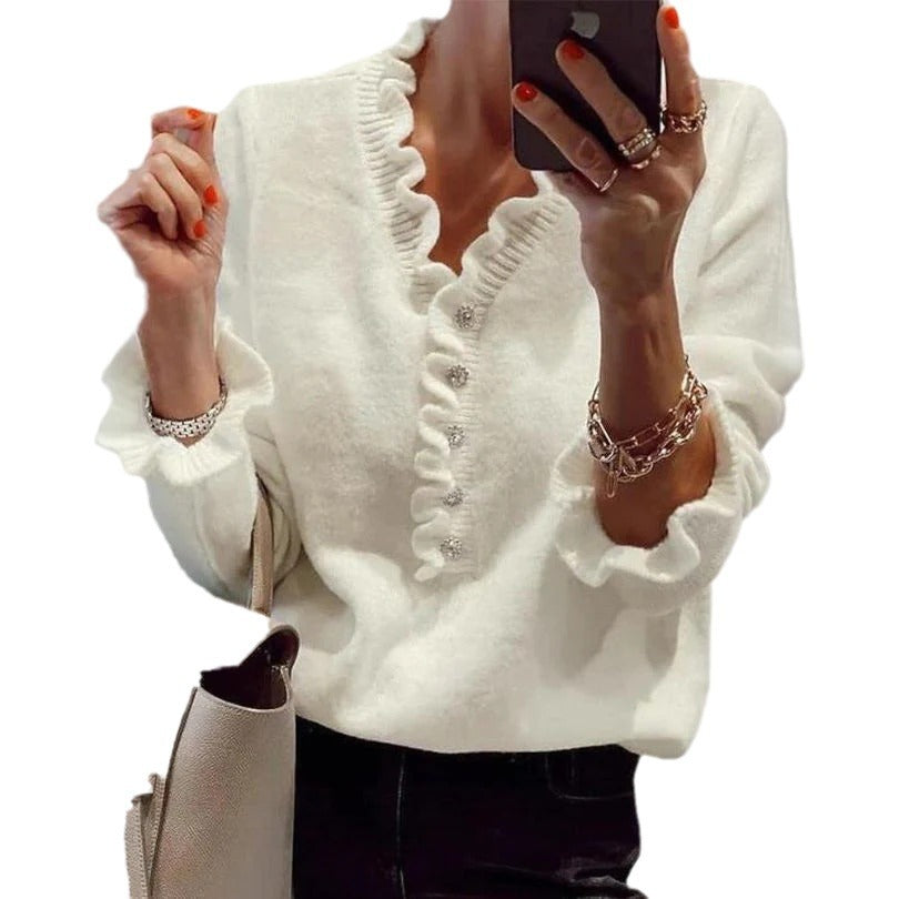 Blouse pour femmes avec un design de volants fluides et patte de boutonnage Chic & Stil