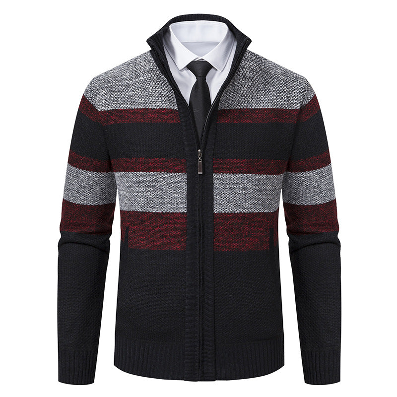 Men's knit jacket with stand-up collar and modern striped pattern Lune London