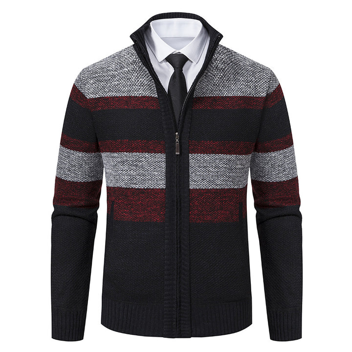 Men's knit jacket with stand-up collar and modern striped pattern Lune London