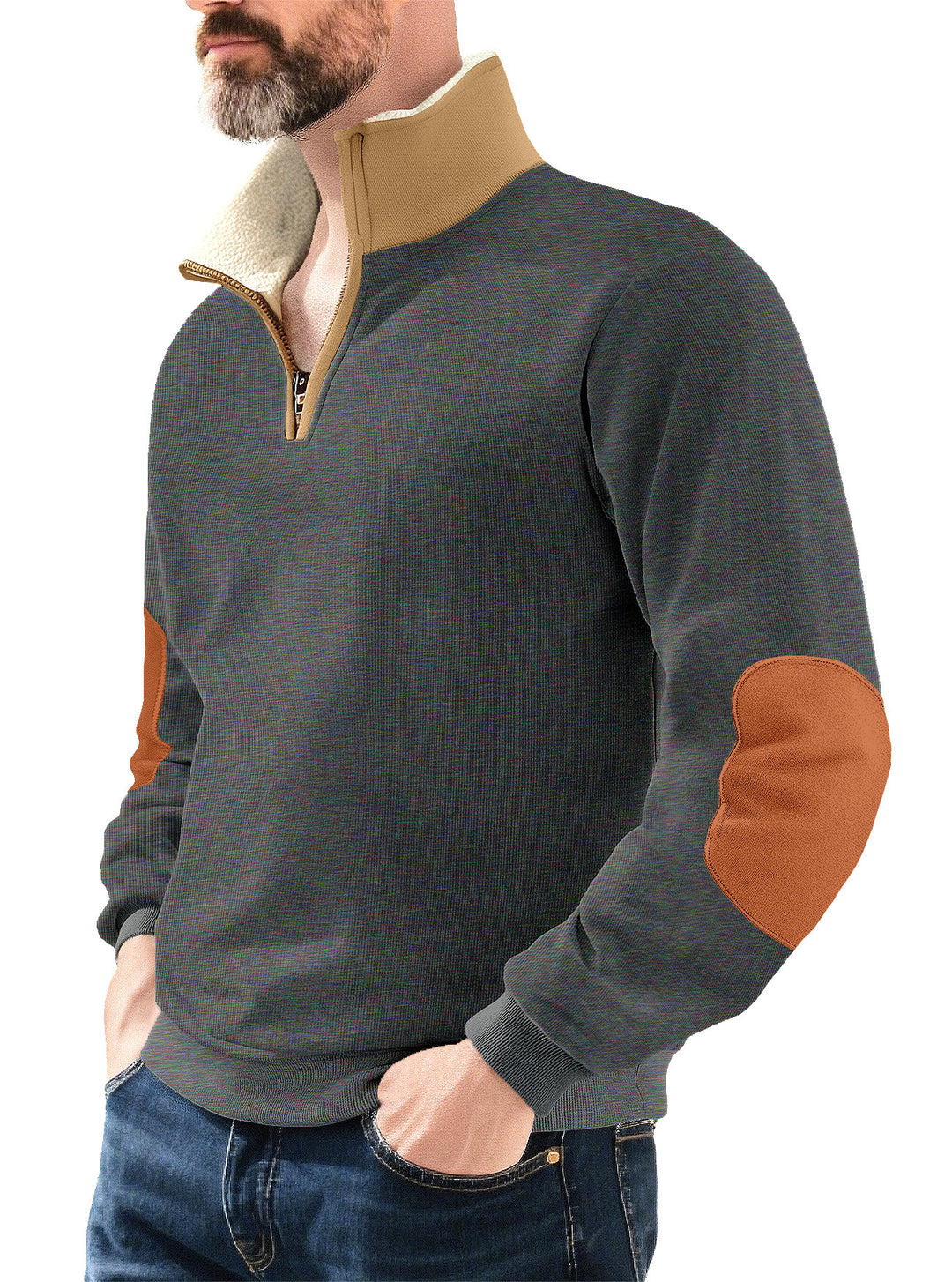 Microfleece pullover for men with half zip and contrasting elbow patches Lune London