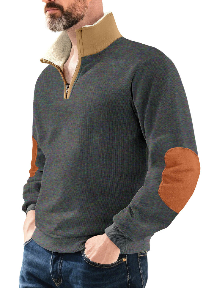 Microfleece pullover for men with half zip and contrasting elbow patches Lune London