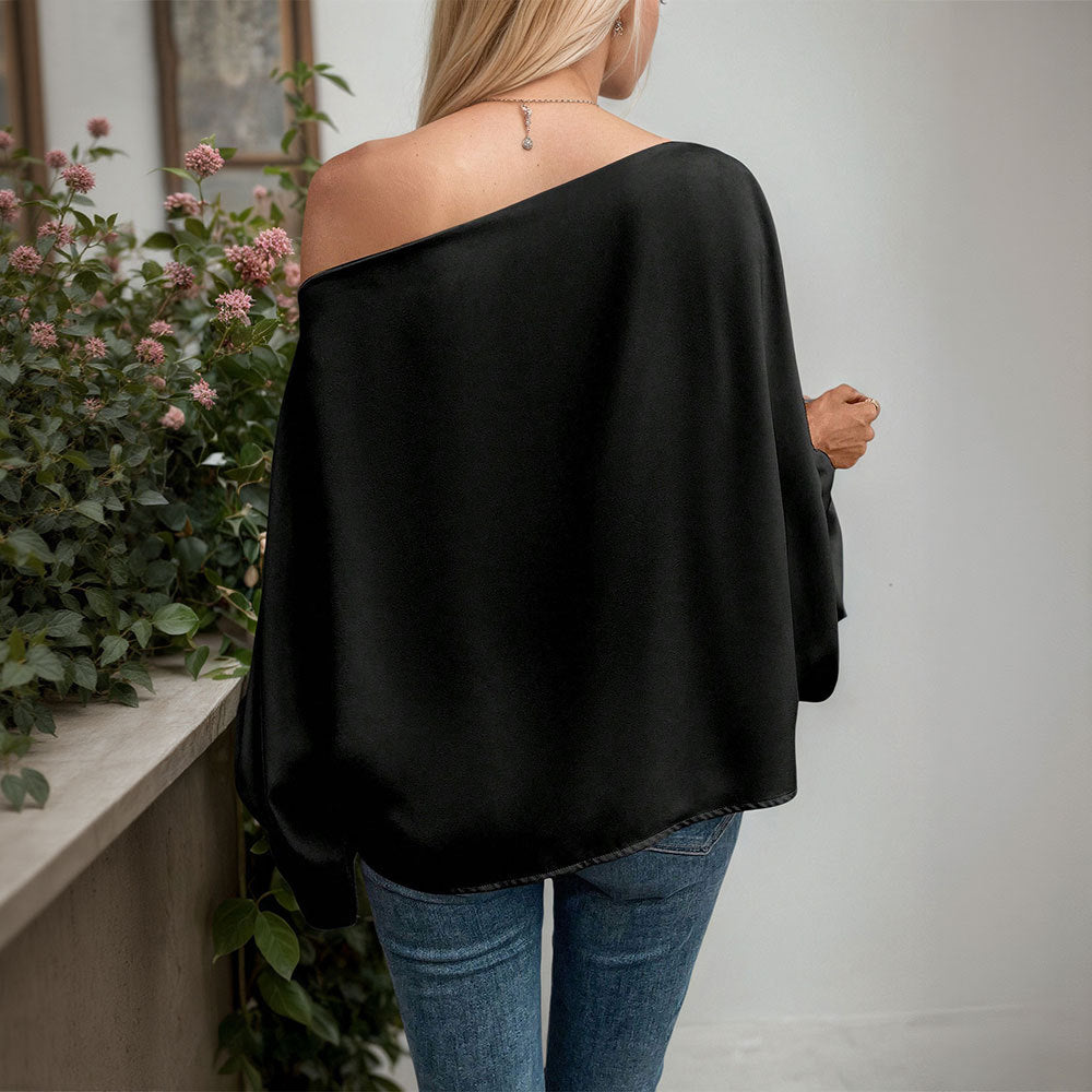 Long top with asymmetric sleeves for women with an elegant drape and a fine V neck Chic & Stil