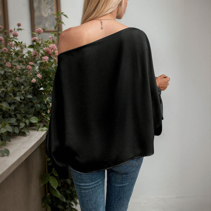 Long top with asymmetric sleeves for women with an elegant drape and a fine V neck Chic & Stil