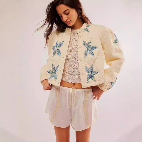 Ladies quilted bomber jacket with floral design Amarae