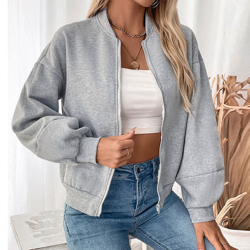 Ladies' sweatshirt jacket with voluminous sleeves and zipper Amarae
