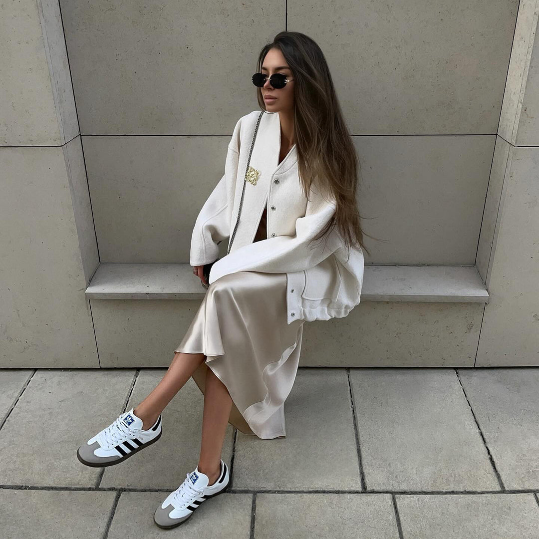 Oversized sporty jacket for women with elegant button details and a relaxed fit Lune London