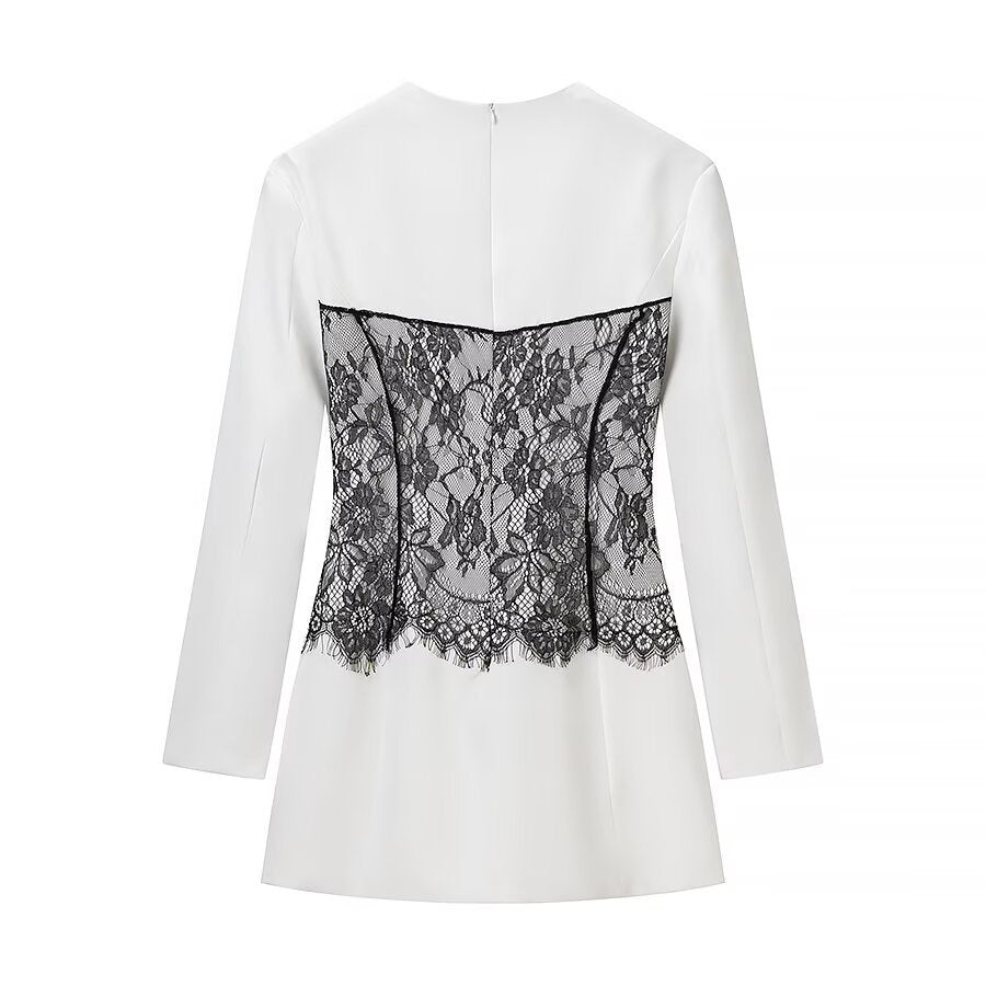 Women's Tailored Mini Dress with Corset Look and Lace Appliqué Amarae