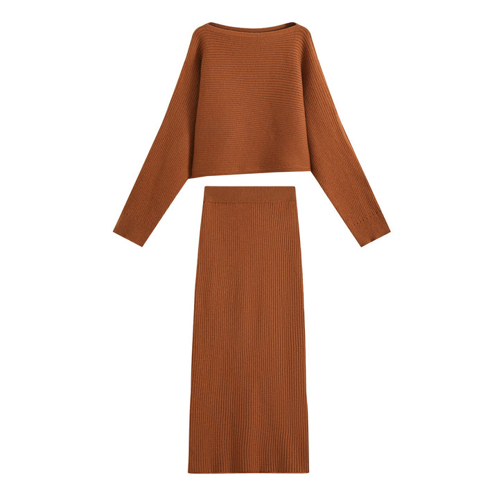 Women's Two-Piece Ribbed Knit Set with Short Sweater and Midi Skirt Amarae