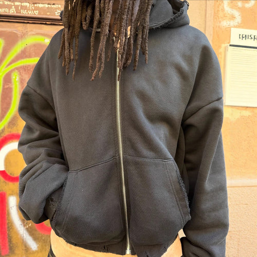 Short women's jacket with zipper and asymmetrical hood design Amarae