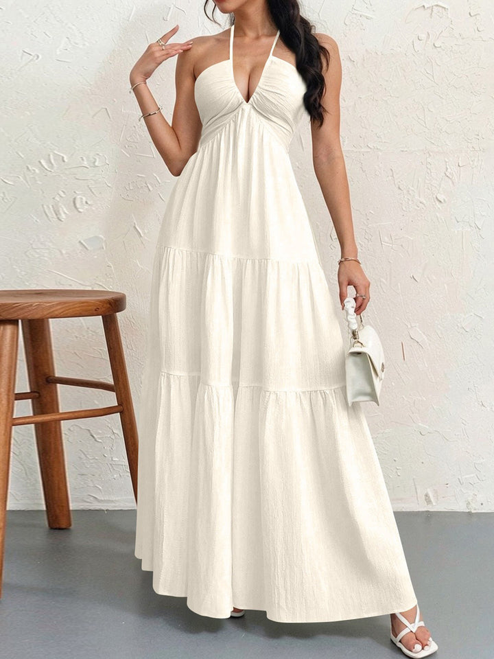 Women's maxi dress with deep V-neck and airy silhouette Lune London