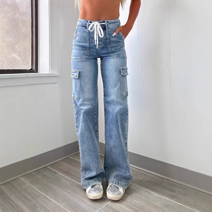 Ladies Cargo Jeans with Wide Leg and High Pockets Lune London