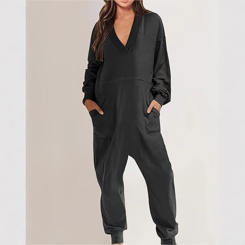 Ladies casual jumpsuit with practical pockets and elegant V neckline Amarae