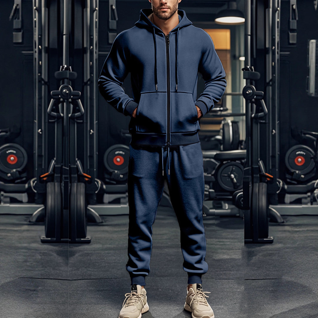 Men's sporty hoodie and jogger pants set with full zip and elastic waist Lune London