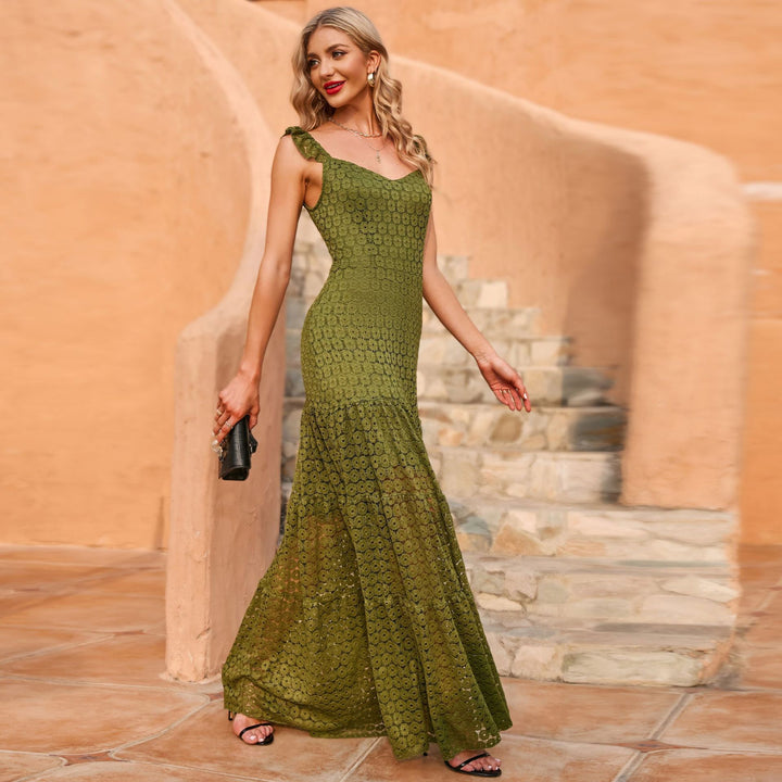 Maxi dress for women with exquisite crochet structure and a flowing skirt Lune London