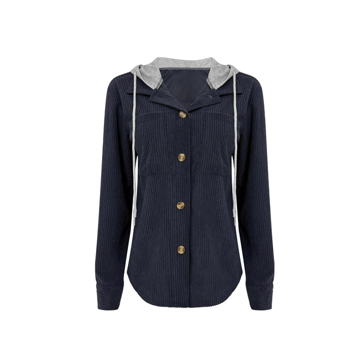Ladies Casual Long Jacket with Hood and Button Details Lune London