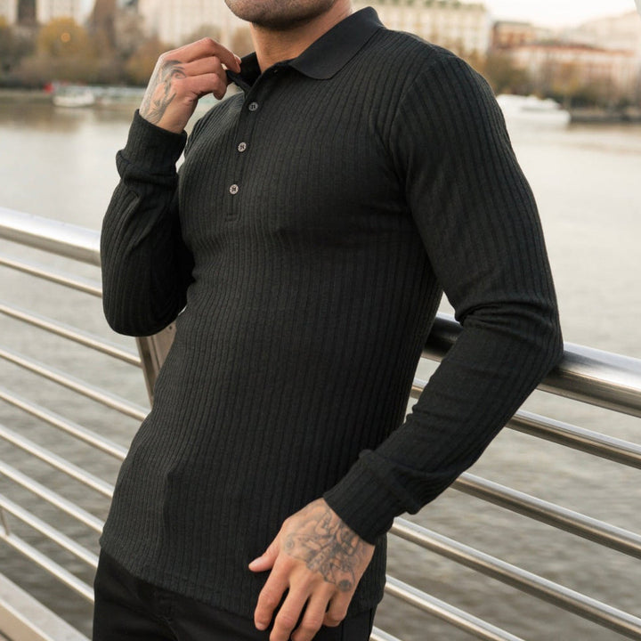 Amarae textured long-sleeve polo shirt for men