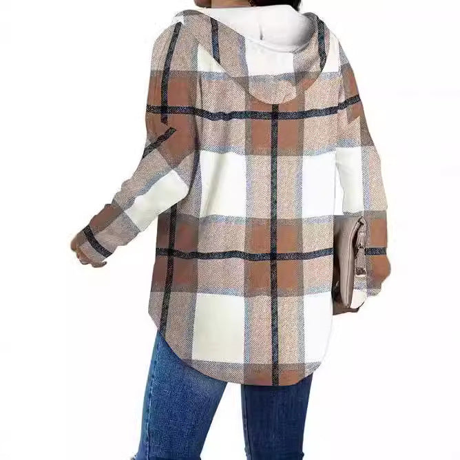 Casual plaid shirt for women with hood Lune London